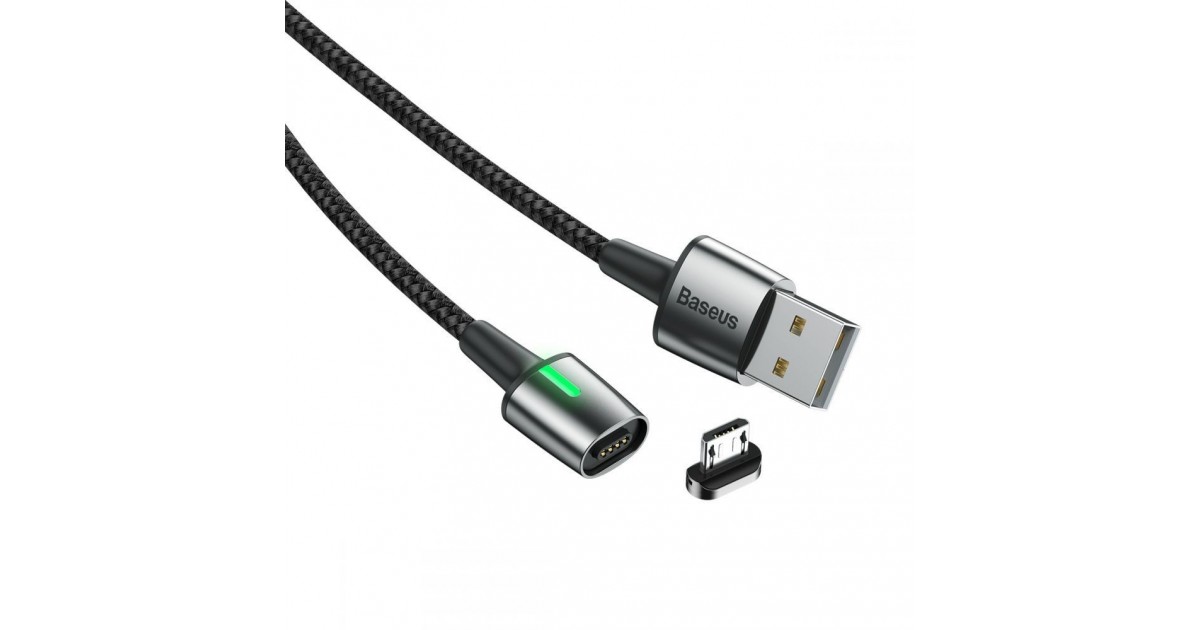 Cablu de date, incarcare, din zinc,magnetic, Baseus USB micro USB 2.4A 1m, Negru