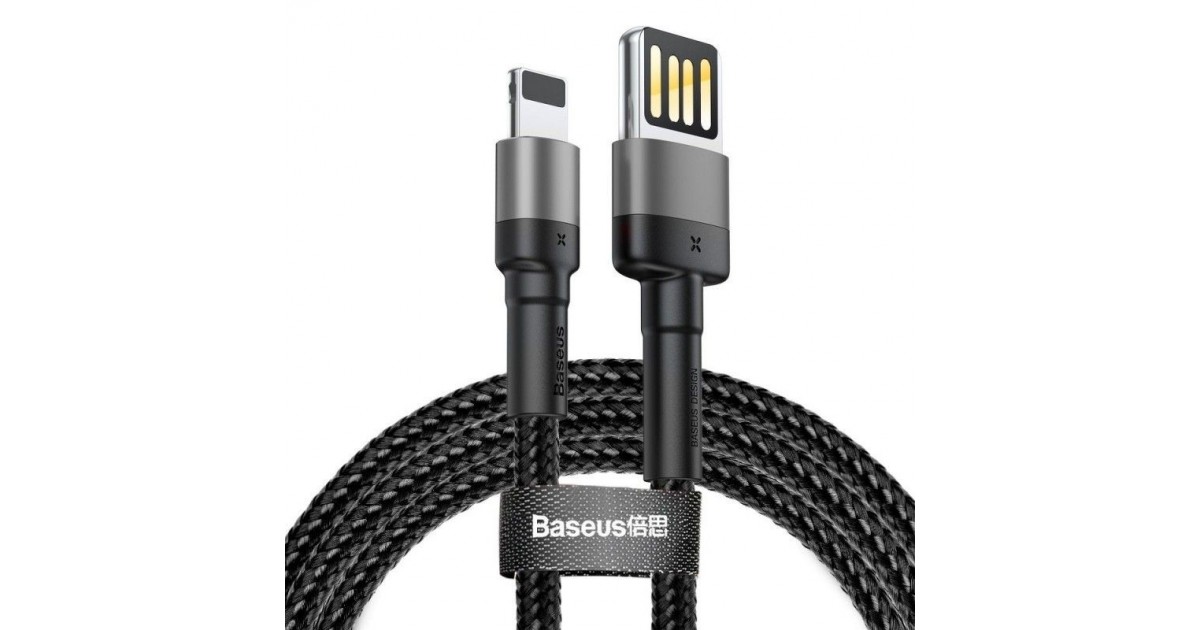 Cablu de date, Baseus Cafule Series, CALKLF-HG1, USB reversibil la Lightning, Quick Charge, 1.5A, Lungime 2m, Gri/Negru