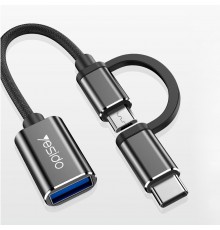 Adaptor 2in1 Type-C si Micro USB la USB 3.0, 5Gbps, (GS02), Yesido - Negru