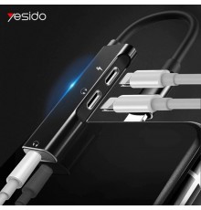 Adaptor audio Lightning la 2x Lightning si Jack 3.5mm (YAU-13), Yesido - Negru