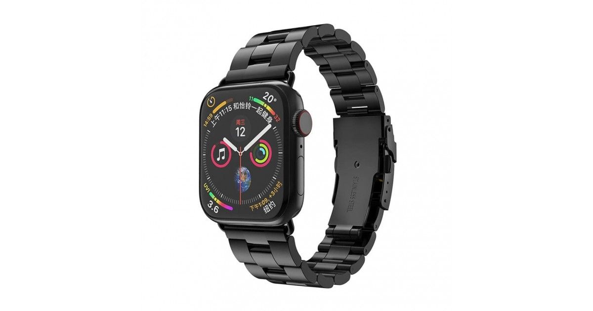 Curea metalica smartwatch Apple Watch 1 / 2 / 3 / 4 / 5 / 6 / 7 / SE (42 mm / 44 mm / 45 mm), Techsuit - Negru