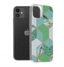 Husa Carcasa Spate pentru iPhone 11 - Marble Design, Hexagoane Verzi
