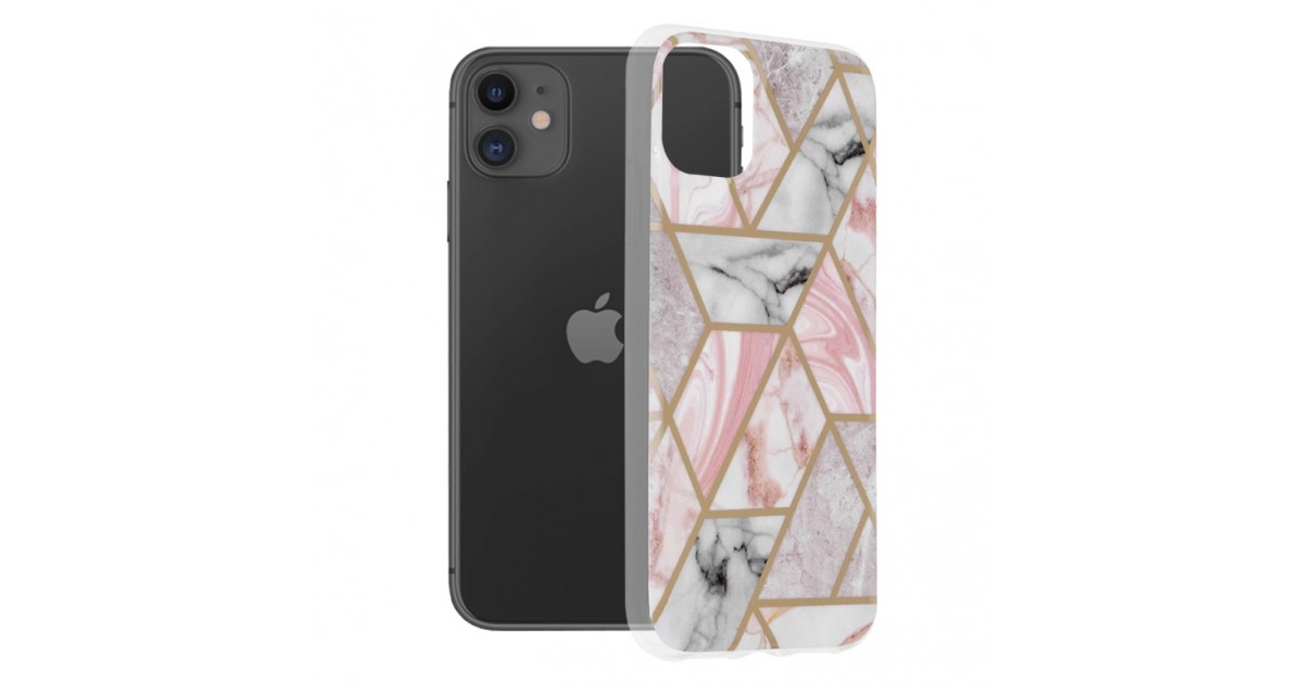 Husa Carcasa Spate pentru iPhone 11 - Marble Design, Hexagoane Roz