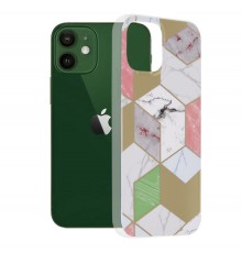 Husa Carcasa Spate pentru iPhone 12 - Marble Design, Hexagoane Verzi