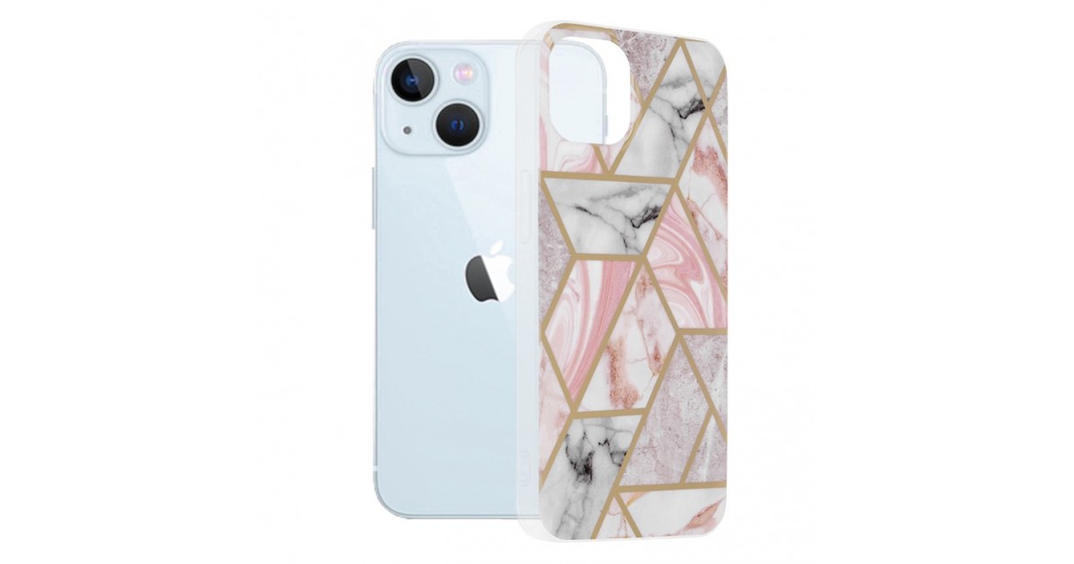 Husa Carcasa Spate pentru iPhone 13 - Marble Design, Hexagoane Roz