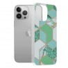 Husa Carcasa Spate pentru iPhone 13 Pro - Marble Design, Hexagoane Verzi