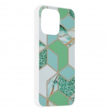 Husa Carcasa Spate pentru iPhone 13 Pro - Marble Design, Hexagoane Verzi