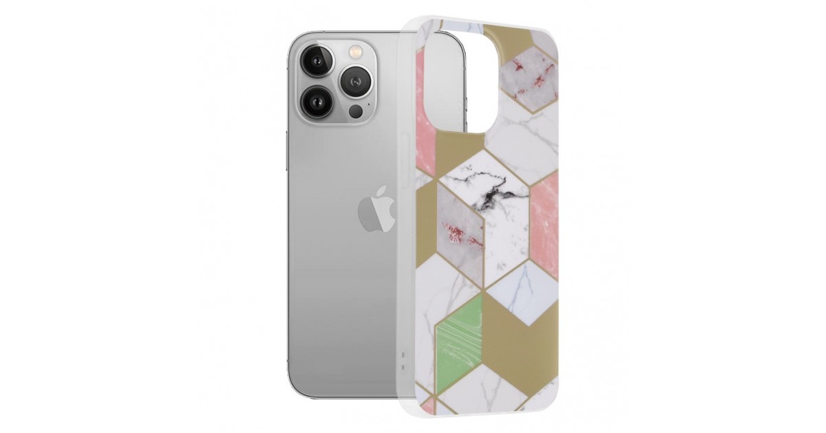 Husa Carcasa Spate pentru iPhone 13 Pro - Marble Design, Hexagoane Violet