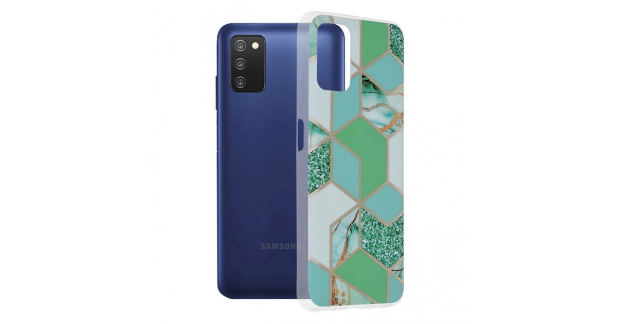 Husa Carcasa Spate pentru Samsung Galaxy A03s - Marble Design, Hexagoane Verzi