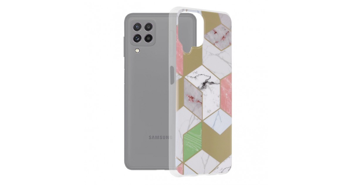 Husa Carcasa Spate pentru Samsung Galaxy A22 4G - Marble Design, Hexagoane Violet