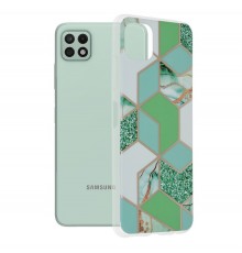 Husa Carcasa Spate pentru Samsung Galaxy A22 5G - Marble Design, Hexagoane Verzi