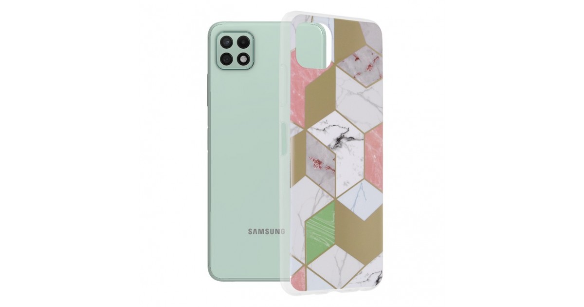 Husa Carcasa Spate pentru Samsung Galaxy A22 5G - Marble Design, Hexagoane Violet