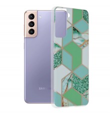 Husa Carcasa Spate pentru Samsung Galaxy S21 Plus - Marble Design, Hexagoane Roz