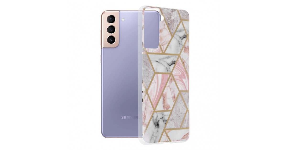 Husa Carcasa Spate pentru Samsung Galaxy S21 Plus - Marble Design, Hexagoane Roz