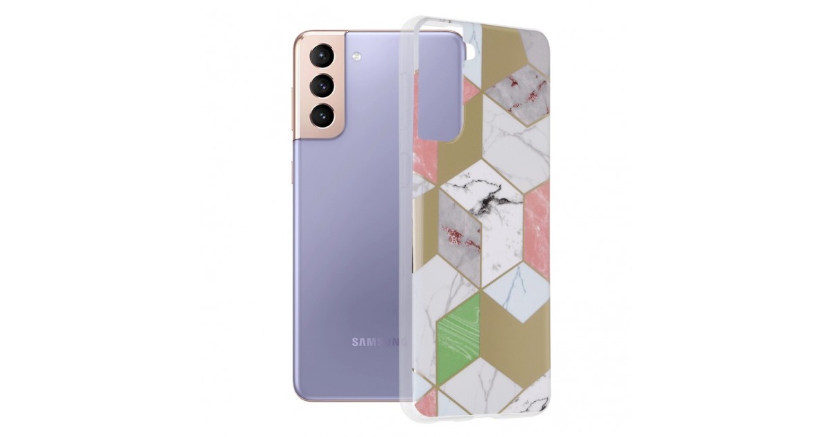 Husa Carcasa Spate pentru Samsung Galaxy S21 Plus - Marble Design, Hexagoane Violet