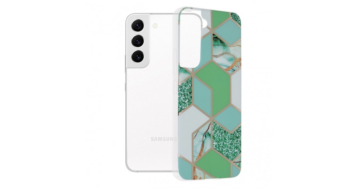 Husa Carcasa Spate pentru Samsung Galaxy S22 - Marble Design, Hexagoane Verzi