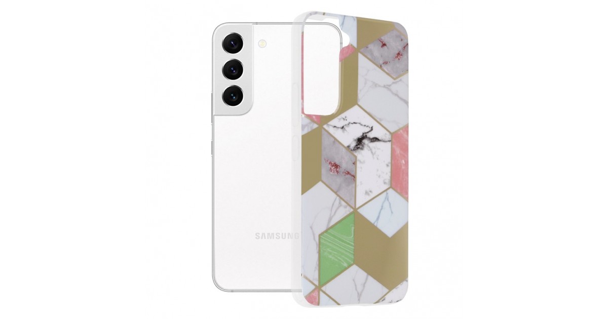 Husa Carcasa Spate pentru Samsung Galaxy S22 - Marble Design, Hexagoane Violet