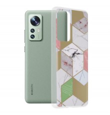 Husa Carcasa Spate pentru Xiaomi 12 - Marble Design, Hexagoane Violet