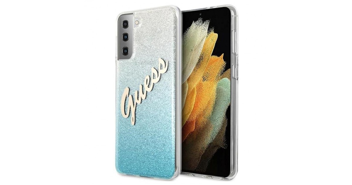 Husa carcasa spate Guess Glitter Gradient Script, Samsung Galaxy S21 / S21 5G, Albastra