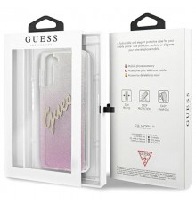 Husa carcasa spate Guess Glitter Gradient Script, Samsung Galaxy S21 / S21 5G, Roz