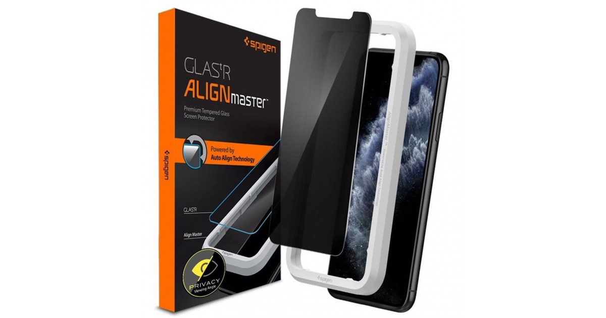 Folie Privacy pentru iPhone 11 / XR - Spigen Glass.TR Align Master - Neagra