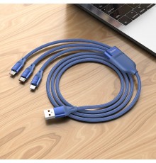 Cablu de Date 3in1 USB-A la Lightning, Type-C, Micro-USB 66W, 6A, 1.2m - Hoco Ultra (U104) - Blue