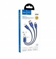 Cablu de Date 3in1 USB-A la Lightning, Type-C, Micro-USB 66W, 6A, 1.2m - Hoco Ultra (U104) - Blue