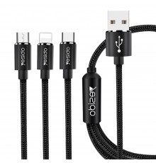 Cablu de date din Nailon cu display, USB la Lightning, 2.4A, 1.2M, Yesido (CA-84) - Negru