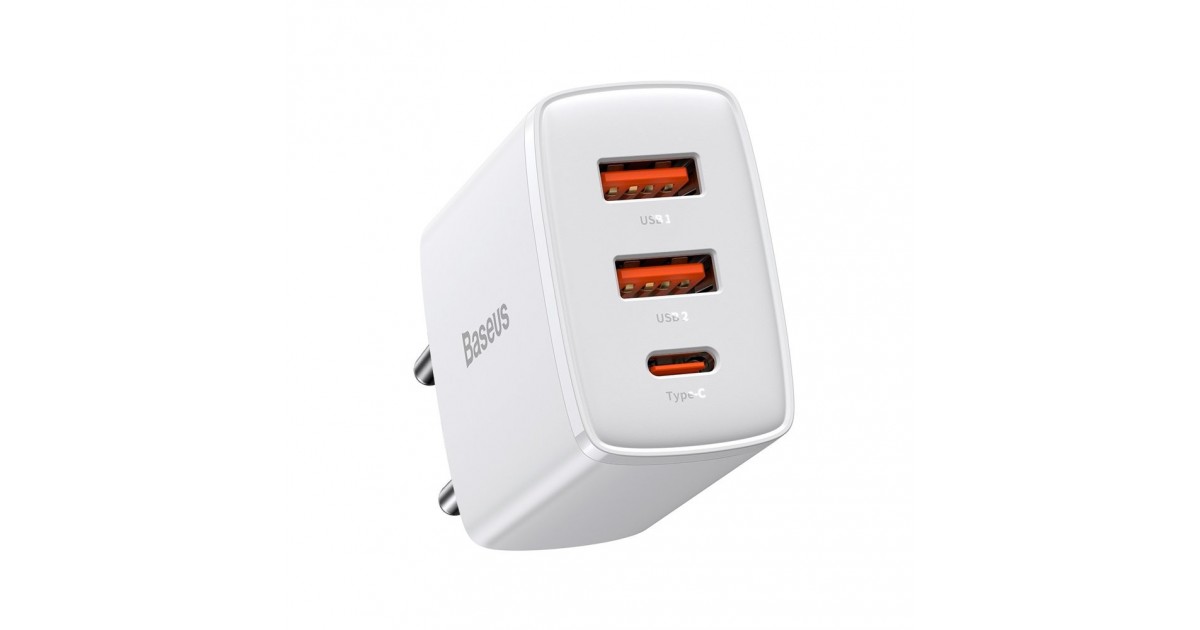 Incarcator Priza USB-C PD30W, 2xUSB-A QC3A - Baseus Compact (CCXJ-E02) - White