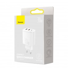 Incarcator Priza USB-C PD30W, 2xUSB-A QC3A - Baseus Compact (CCXJ-E02) - White