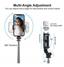 Selfie Stick Stabil cu Trepied si LED, 105cm - Techsuit (Q02S) - Black