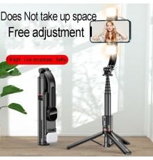 Selfie Stick Stabil Wireless cu Lumina LED Detasabila, 108cm - Techsuit Tripod Mount LED (L12D) - Black