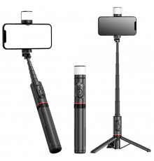 Selfie Stick Stabil Bluetooth, 84cm - Techsuit Remote and Tripod Mount LED (L03S) - Alb