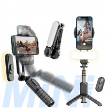 Gimbal Mini Selfie Stick cu LED si Trepied, 70cm - Techsuit (Q09) - Black