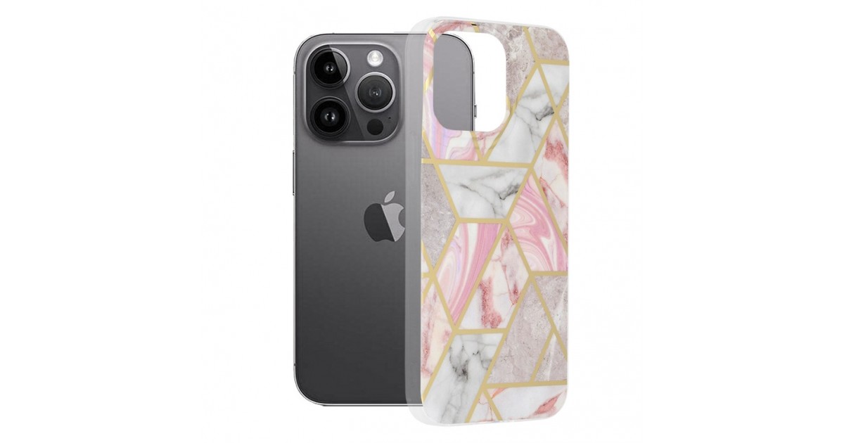 Husa pentru iPhone 14 Pro Max - Techsuit Marble Series - Roz Hex