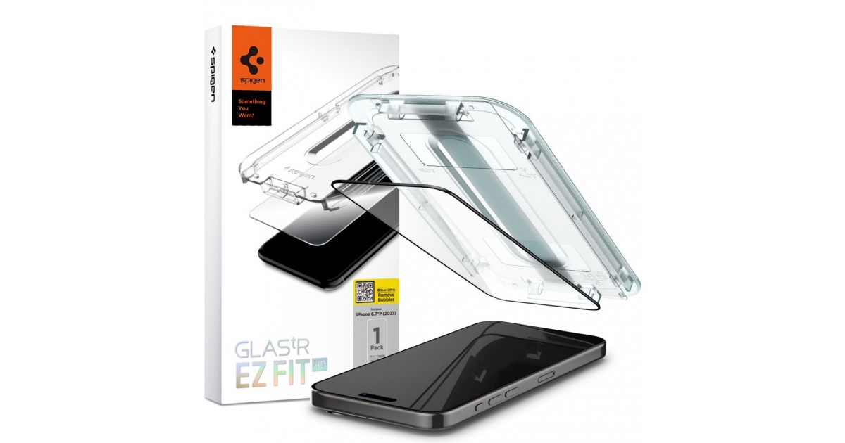 Folie pentru iPhone 15 Pro Max - Spigen Glas.TR EZ FIT - Negru