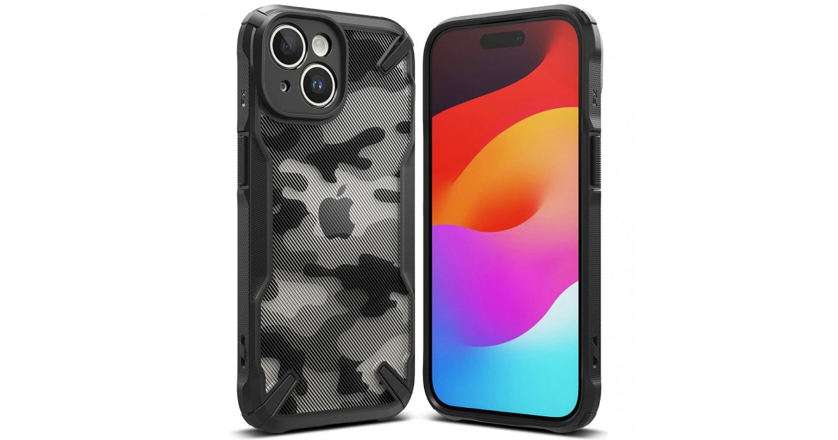 Husa pentru iPhone 15 Plus - Ringke Fusion X Design - Camo Neagra