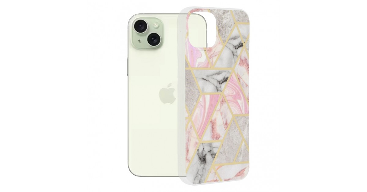 Husa pentru iPhone 15 Plus - Techsuit Marble Series - Roz Hex