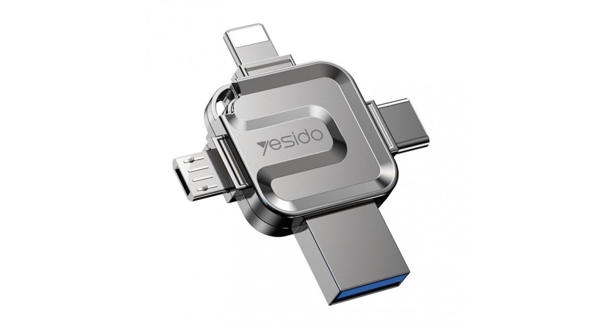 Yesido - Memory Stick 4in1 (FL15) - OTG, USB, Type-C, Micro-USB, Lightning, 5Gbps, 128GB - Grey