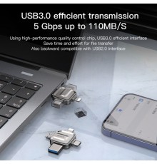 Yesido - Memory Stick 4in1 (FL15) - OTG, USB, Type-C, Micro-USB, Lightning, 5Gbps, 128GB - Grey