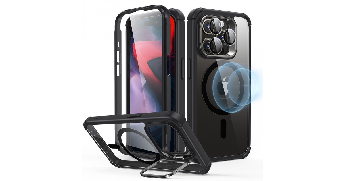 Husa pentru iPhone 15 Pro + Folie - ESR Armor Tough Kickstand HaloLock - Clear Neagra