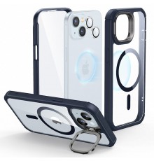 Husa pentru iPhone 15 Plus + Folie - ESR Armor Tough Kickstand HaloLock - Clear Albastra inchisa