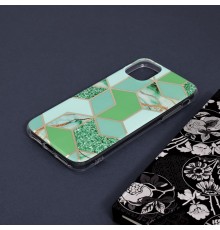 Husa Carcasa Spate pentru iPhone 11 - Marble Design, Hexagoane Verzi