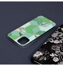 Husa Carcasa Spate pentru iPhone 11 - Marble Design, Hexagoane Verzi