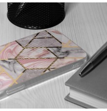 Husa Carcasa Spate pentru iPhone 11 - Marble Design, Hexagoane Roz