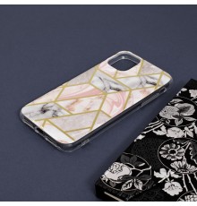 Husa Carcasa Spate pentru iPhone 11 - Marble Design, Hexagoane Roz