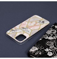 Husa Carcasa Spate pentru iPhone 11 - Marble Design, Hexagoane Roz