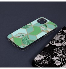 Husa Carcasa Spate pentru iPhone 13 - Marble Design, Hexagoane Verzi