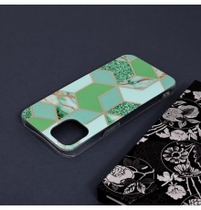 Husa Carcasa Spate pentru iPhone 13 - Marble Design, Hexagoane Verzi