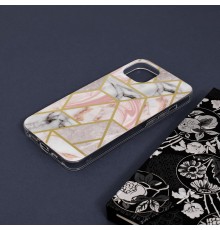 Husa Carcasa Spate pentru iPhone 13 - Marble Design, Hexagoane Roz